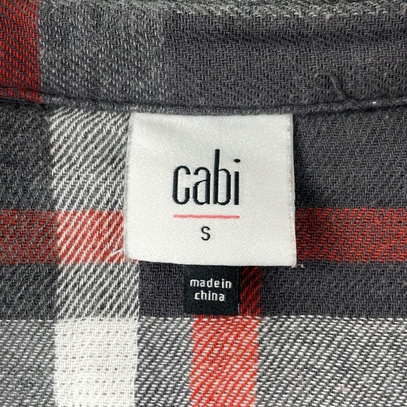 CAbi Women’s #4164 Plaid Tavern Shirt Ruffle Jacket in Gray Red White, sz SM - Picture 4 of 12